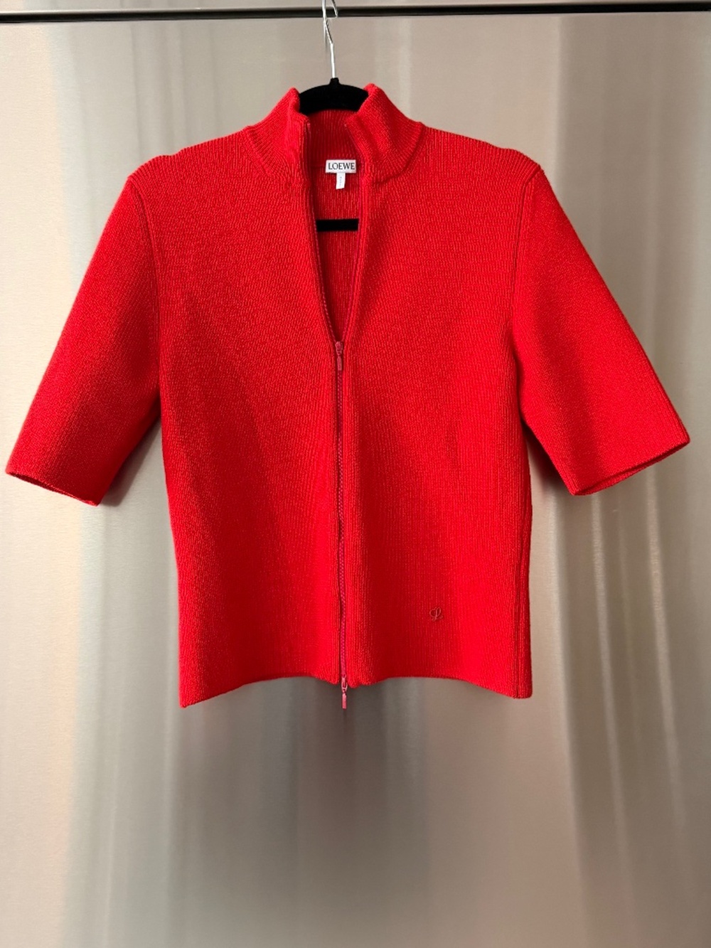 Loewe red short-sleeve knit cardigan